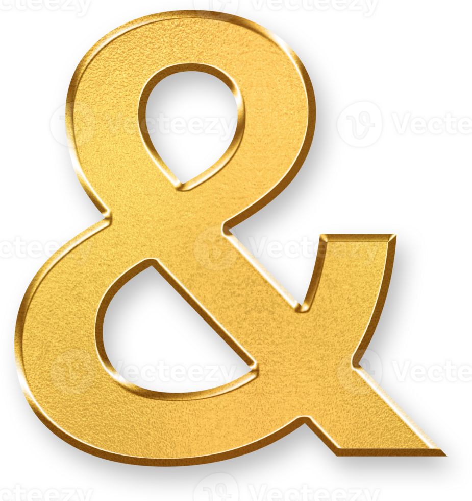 Gold Ampersand Icon 3D Glossy Golden Symbol with Metallic Shine and Shadowed Style for Typography Design, Word Connections, Decorative Fonts, and Editorial Graphic Elements png