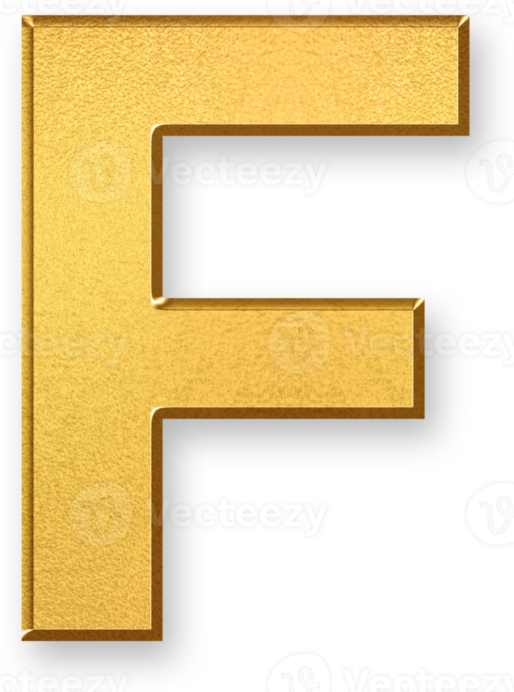 Gold Letter F Icon 3D Glossy Golden Uppercase F Symbol with Metallic Shine and Shadowed Style for Learning Resources, Stylish Typography, Branding Icons, and Alphabet Themed Designs png