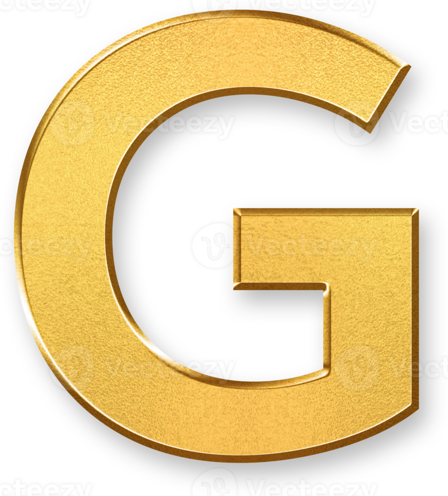 Gold Letter G Icon 3D Glossy Golden Uppercase G Symbol with Metallic Shine and Shadowed Style for Text Design, Alphabet Based Branding, Educational Typography, and Visual Identity png