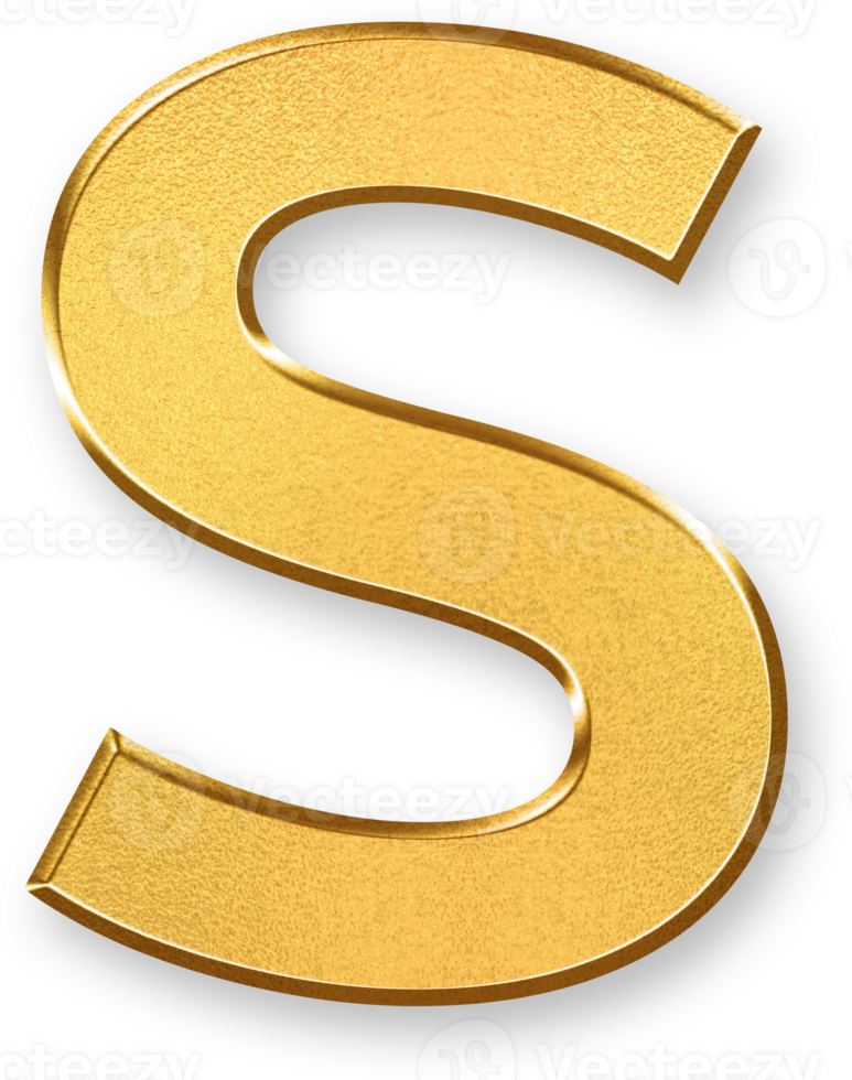 Gold Letter S Icon 3D Glossy Golden Uppercase S Symbol with Metallic Shine and Shadowed Style for Typography, School Materials, Monogram Branding, and Visual Letter Based Design Projects png