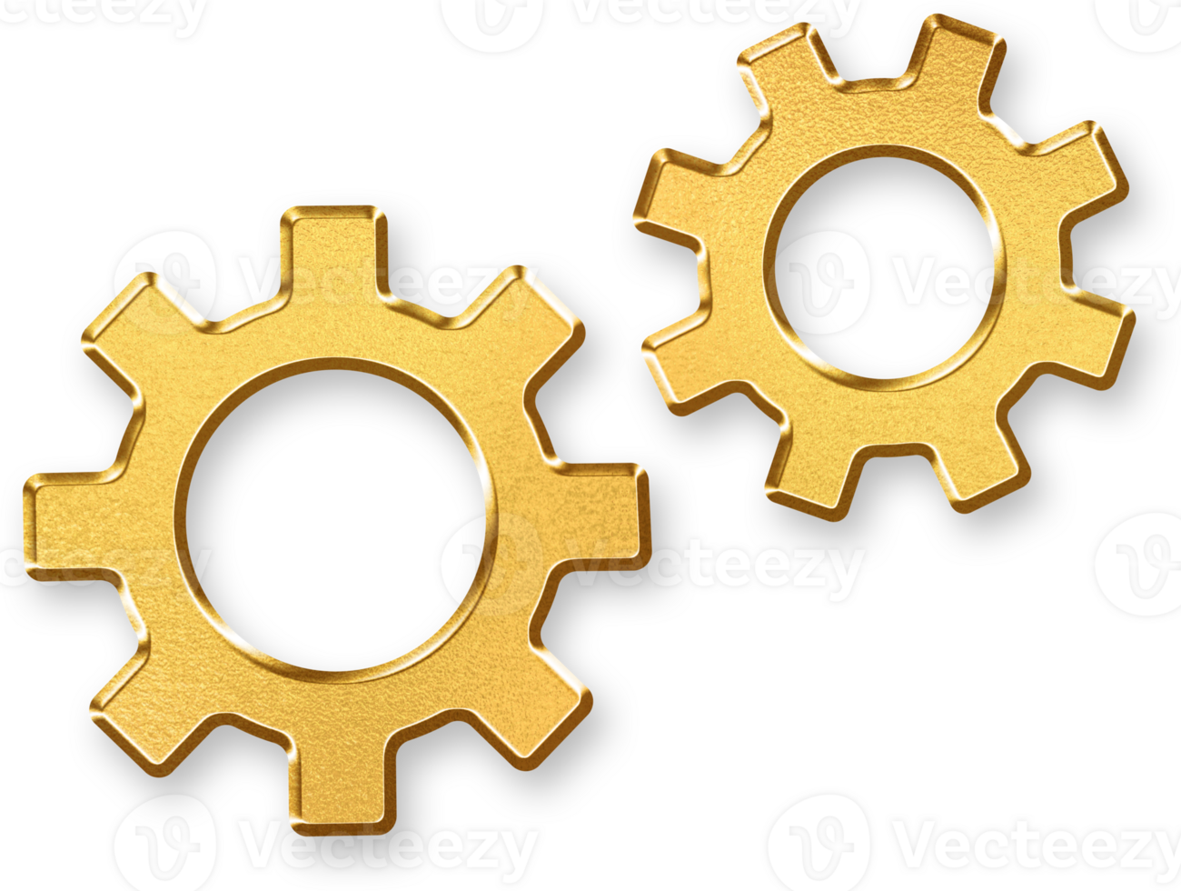 Gold Gear Icon 3D Glossy Golden Cogwheel Symbol with Metallic Shine and Shadowed Style for System Operation, Technical Mechanics, and Engineering or Industrial Design Concepts png
