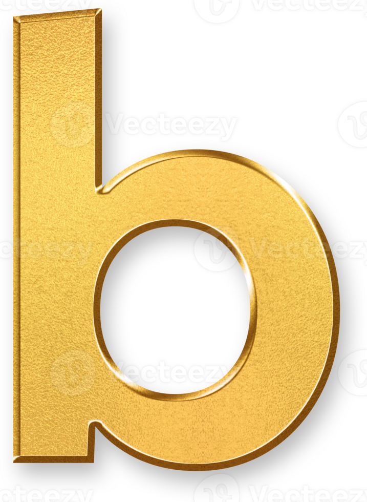 Gold Letter b Icon 3D Glossy Golden Lowercase b Symbol with Metallic Shine and Shadowed Style for Graphic Typography, Educational Letterforms, Visual Identity, and Alphabet Branding png
