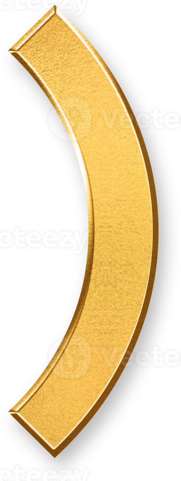 Gold Right Parenthesis Icon 3D Glossy Golden Symbol with Metallic Shine and Shadowed Style for Syntax Closure, Mathematical Brackets, Structured Expressions, and Editorial Formatting png