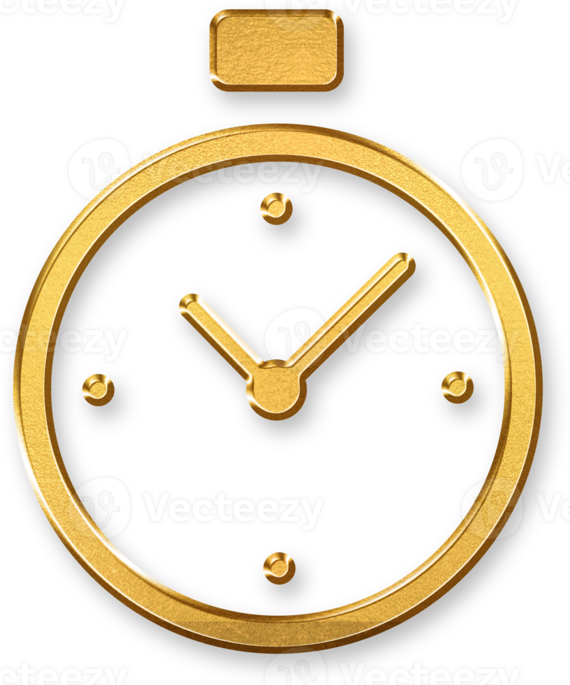Gold Chronometer Icon 3D Glossy Golden Stopwatch Symbol with Metallic Shine and Shadowed Style for Timekeeping Tools, Sports Timing, Competitive Events, and Accurate Countdown Tracking png