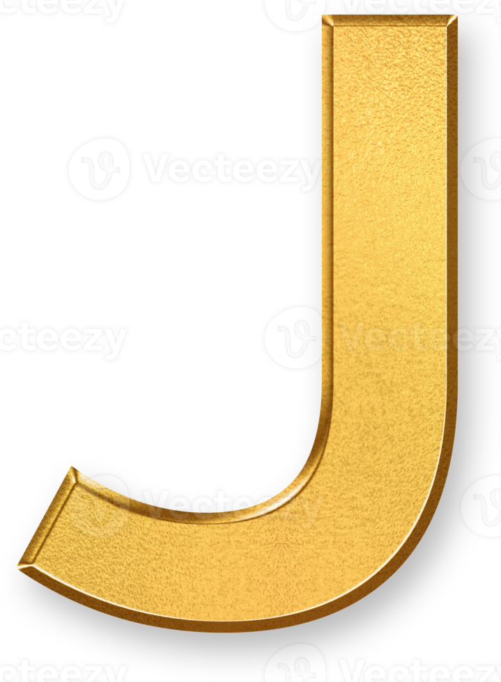 Gold Letter J Icon 3D Glossy Golden Uppercase J Symbol with Metallic Shine and Shadowed Style for Typography, Logo Design, School Material, and Alphabet Based Graphic Systems png