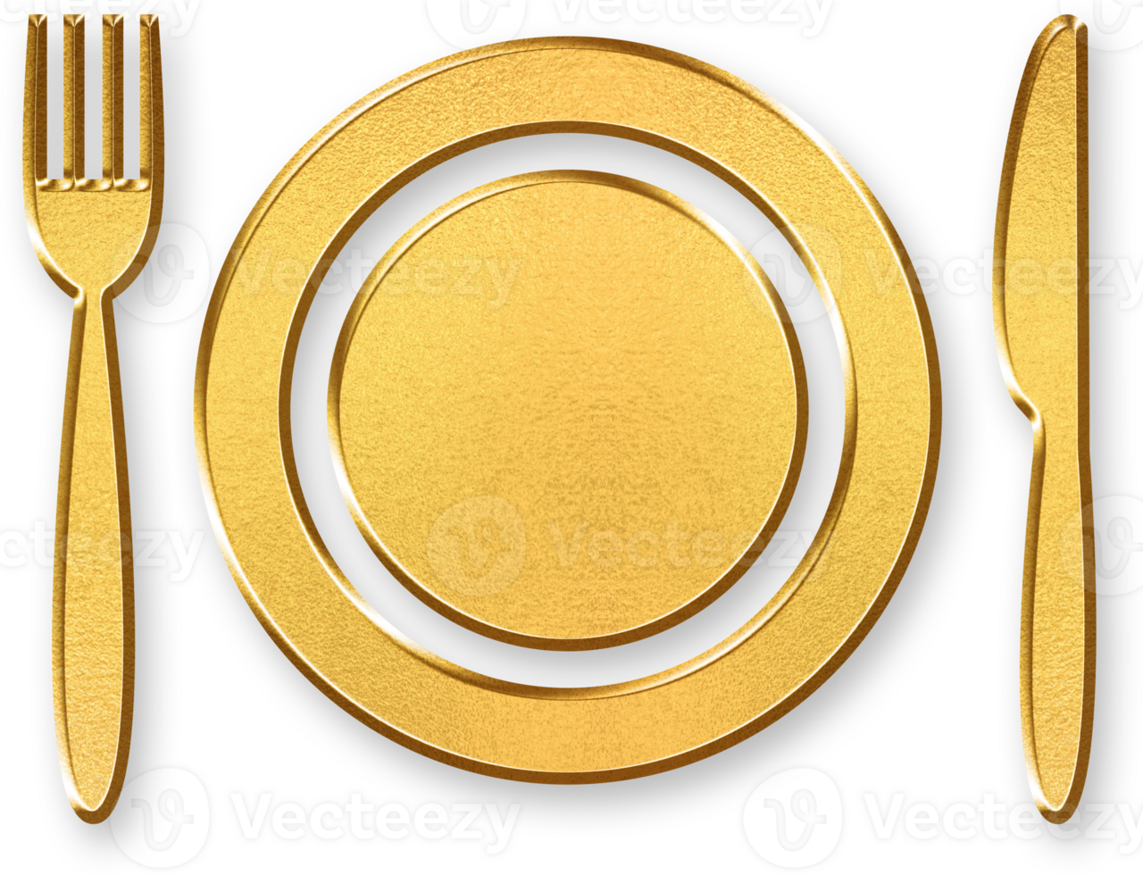 Gold Plate Icon 3D Glossy Golden Dining Plate Symbol with Metallic Shine and Shadowed Style for Meal Presentation, Restaurant Menus, Serving Dishes, and Culinary Branding png