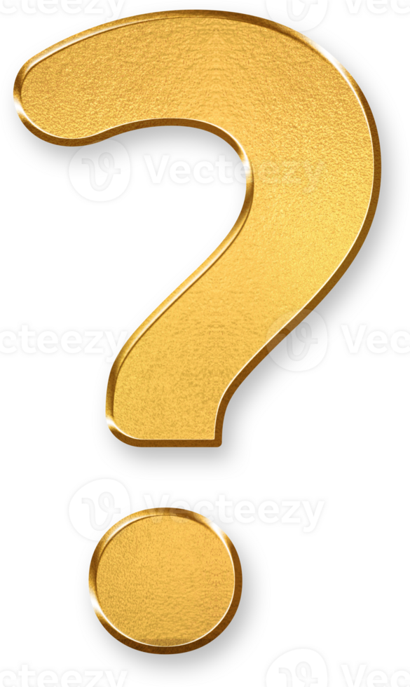 Gold Question Mark Icon 3D Glossy Golden Symbol with Metallic Shine and Shadowed Style for Inquiries, Uncertainty, Customer Support, Communication Clarity, and Text Based Questions png