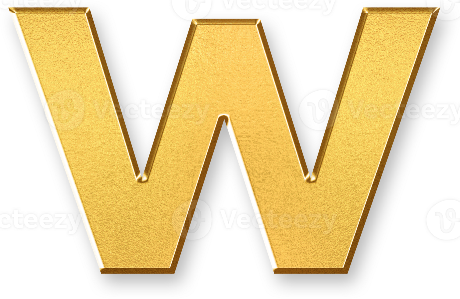 Gold Letter w Icon 3D Glossy Golden Lowercase w Symbol with Metallic Shine and Shadowed Style for Typography Projects, Educational Fonts, Visual Identity, and Alphabet Branding Systems png