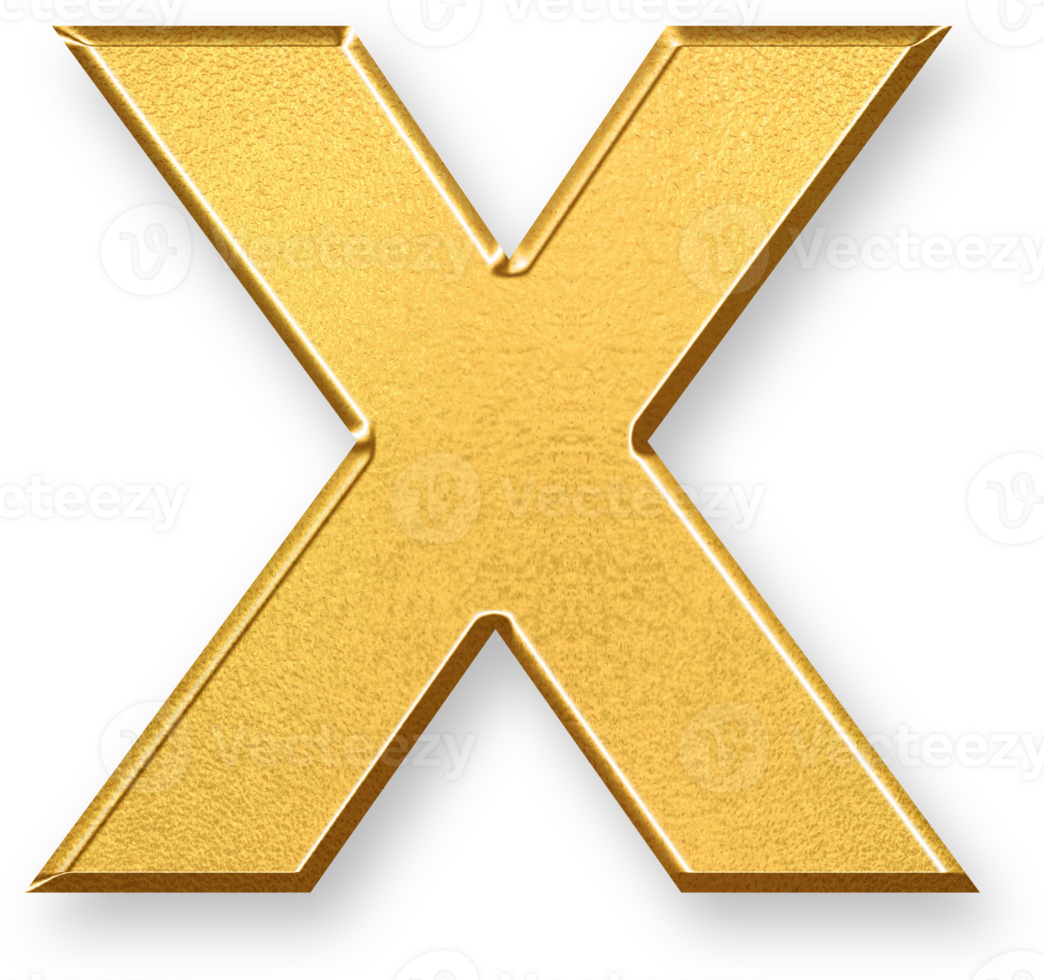 Gold Letter x Icon 3D Glossy Golden Lowercase x Symbol with Metallic Shine and Shadowed Style for Typographic Design, Learning Letters, Visual Identity, and Alphabetic Graphic Content png