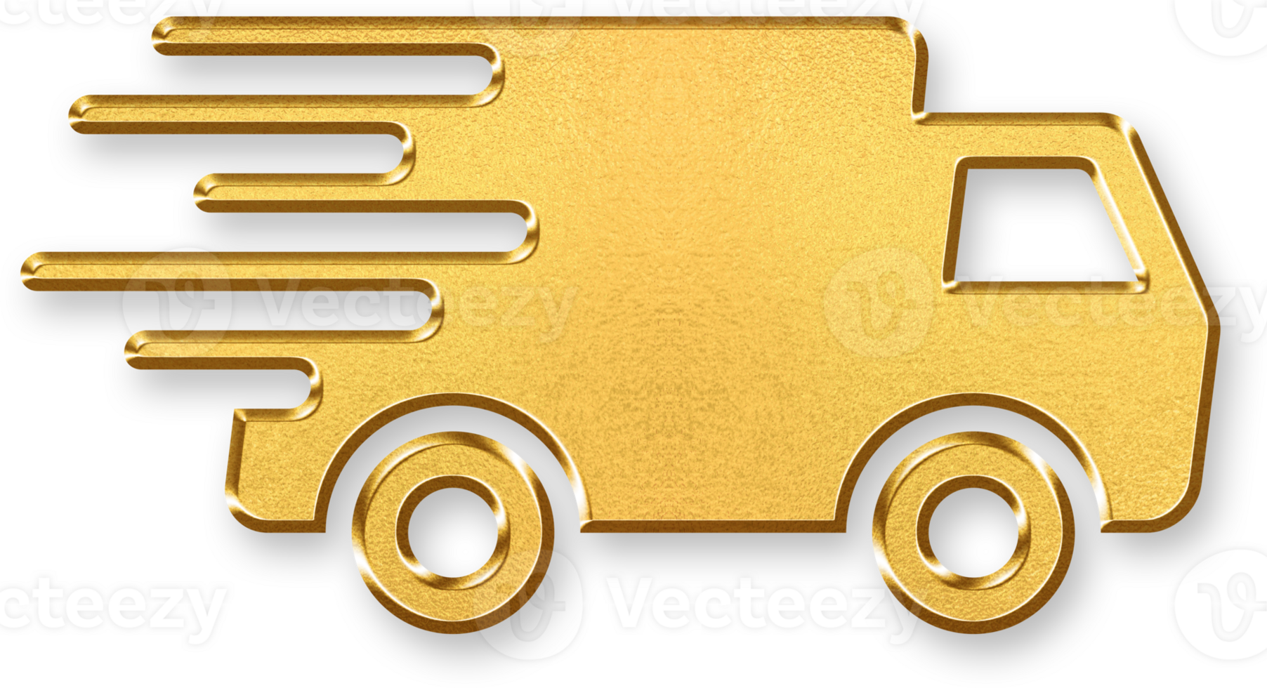 Gold Fast Shipping Icon 3D Glossy Golden Truck with Motion Symbol Featuring Metallic Shine and Shadowed Style for Express Delivery, Speed Logistics, and Quick Freight Transport png