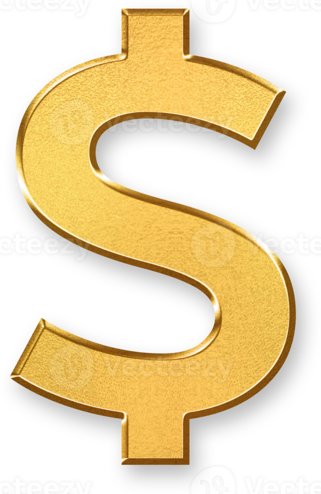 Gold Dollar Sign Icon 3D Glossy Golden Symbol with Metallic Shine and Shadowed Style for Finance, Currency, Payment Systems, Online Shopping, and Economic Value Representation png