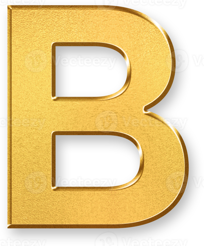 Gold Letter B Icon 3D Glossy Golden Uppercase B Symbol with Metallic Shine and Shadowed Style for Branding Typography, Alphabet Design, School Elements, and Text Composition Visuals png