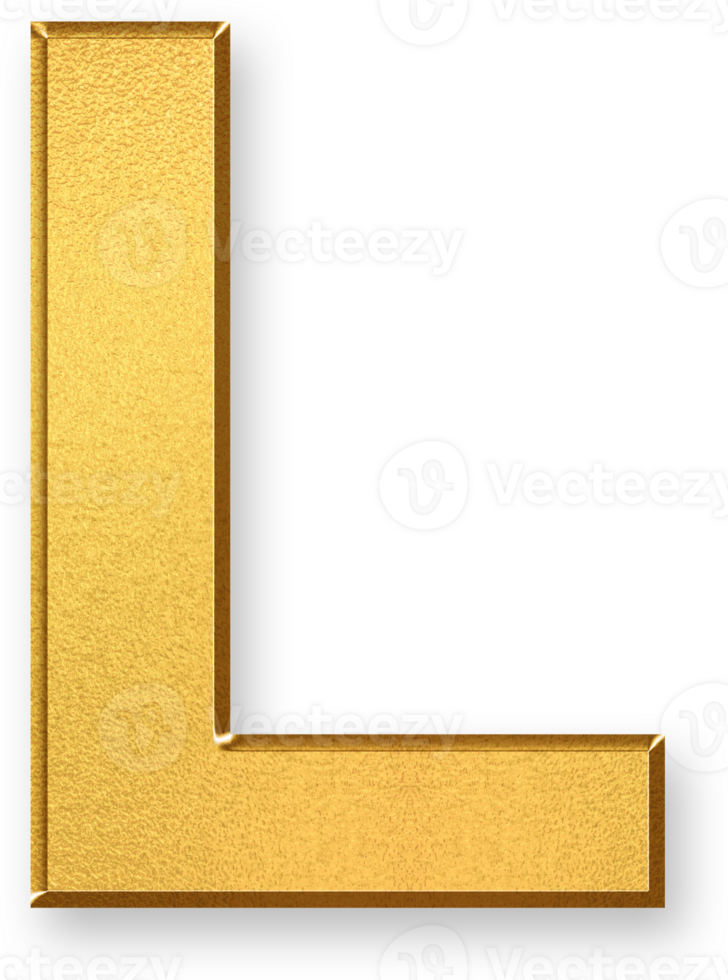 Gold Letter L Icon 3D Glossy Golden Uppercase L Symbol with Metallic Shine and Shadowed Style for Visual Typography, Educational Materials, Branding Text, and Alphabetic Design Elements png