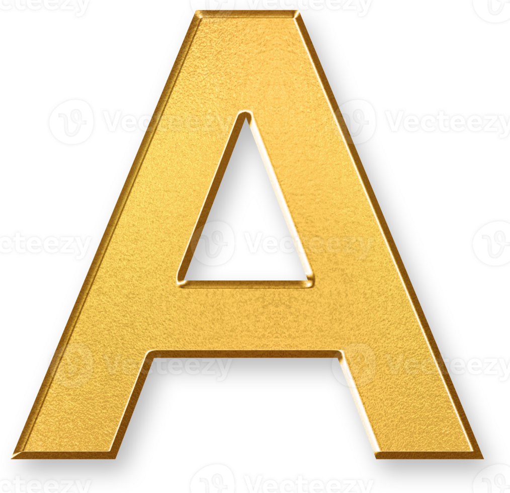 Gold Letter A Icon 3D Glossy Golden Uppercase A Symbol with Metallic Shine and Shadowed Style for Alphabet Design, Typography, Letter Based Branding, and Educational Visuals png
