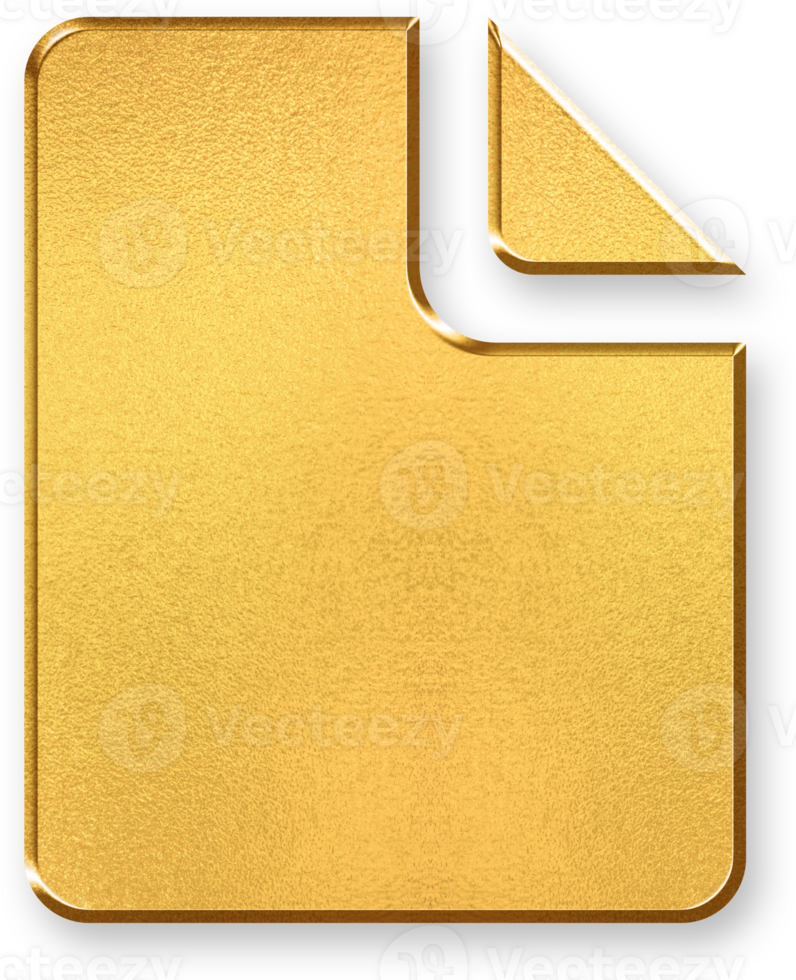 Gold Document Icon 3D Glossy Golden File Paper Symbol with Metallic Shine and Shadowed Style for Office Records, Digital Content, Reports, Notes, and Editable Text Files png