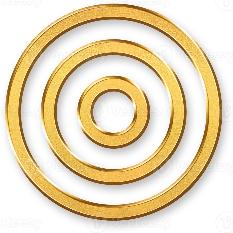 Gold Goal Icon 3D Glossy Golden Bullseye Target Symbol with Metallic Shine and Shadowed Style for Achievement, Focus, Strategy, Success Tracking, and Performance Milestone Purposes png