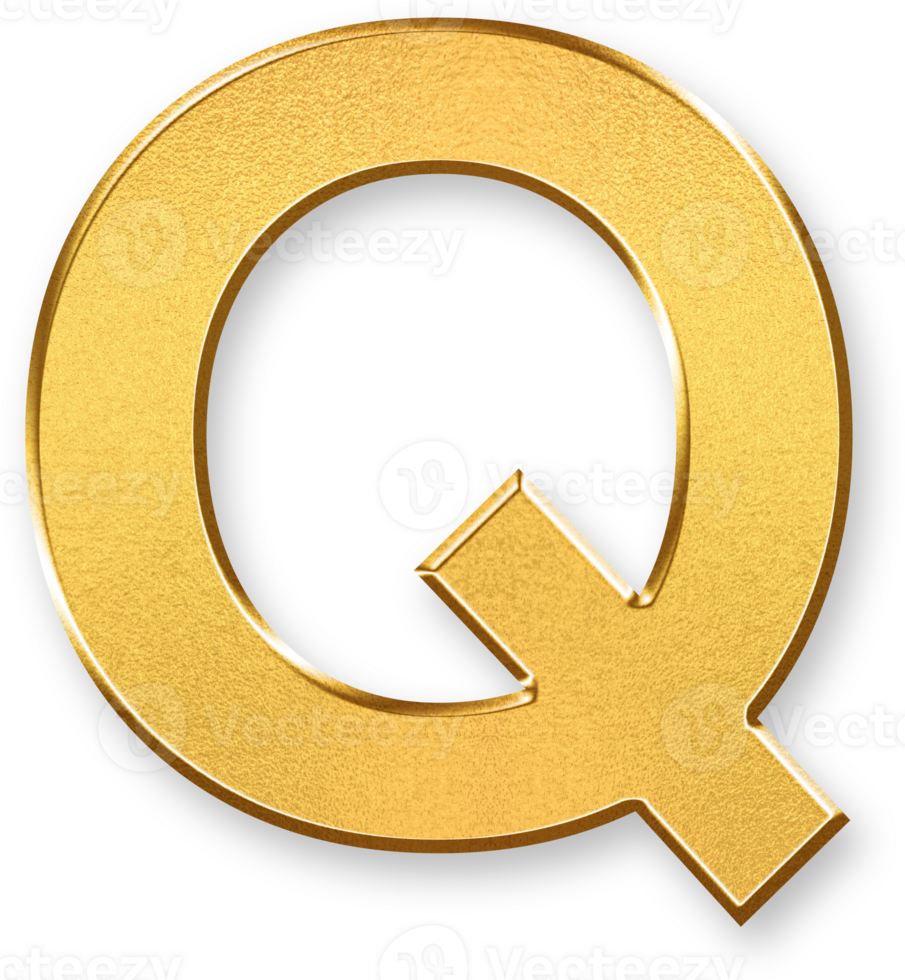 Gold Letter Q Icon 3D Glossy Golden Uppercase Q Symbol with Metallic Shine and Shadowed Style for Decorative Typography, Alphabet Branding, Monogram Design, and Educational Resources png