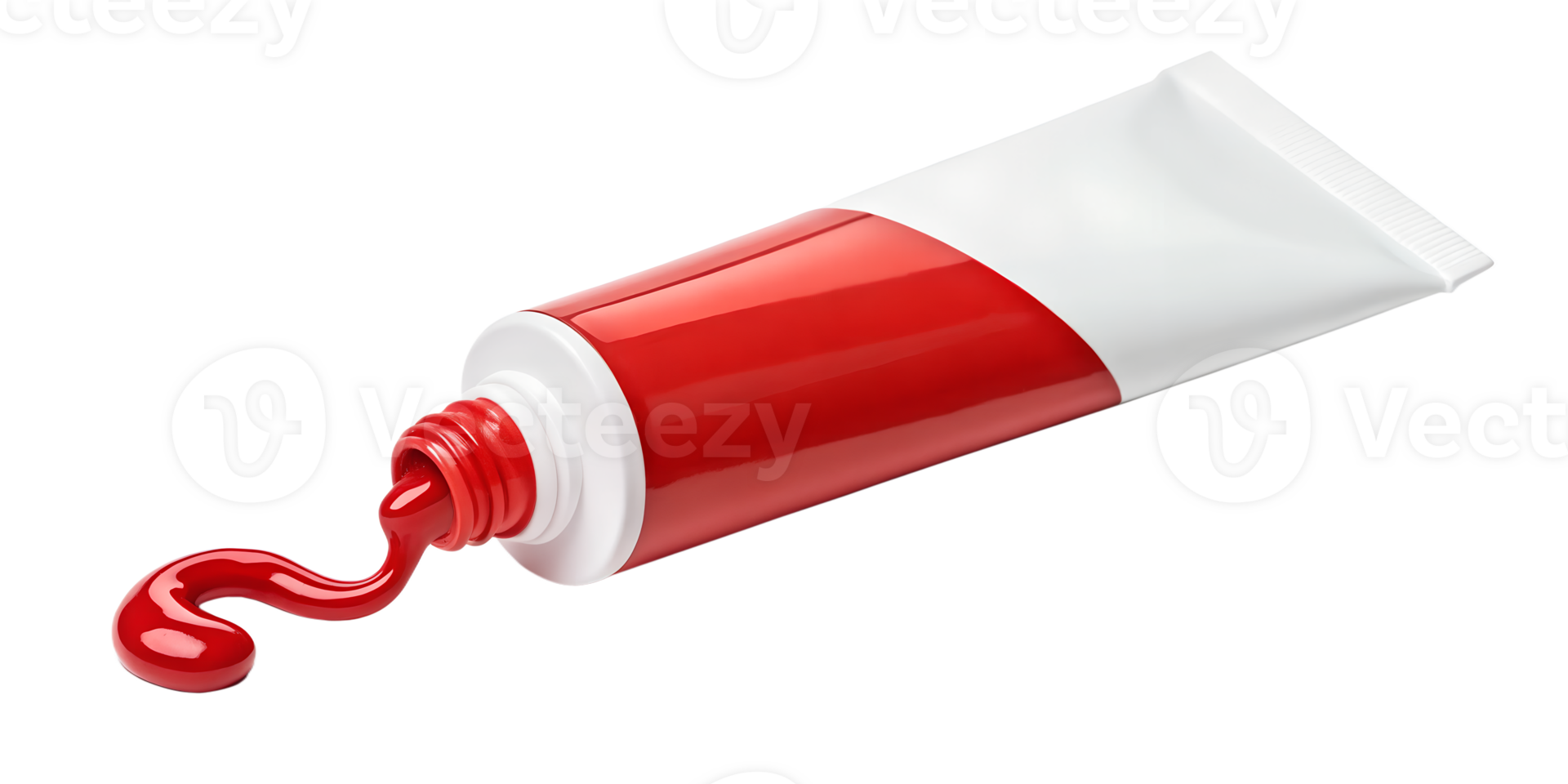 Red Paint Tube Squeezed Out with Glossy Flowing Texture. A tube of paint with squeezed out red paint. png