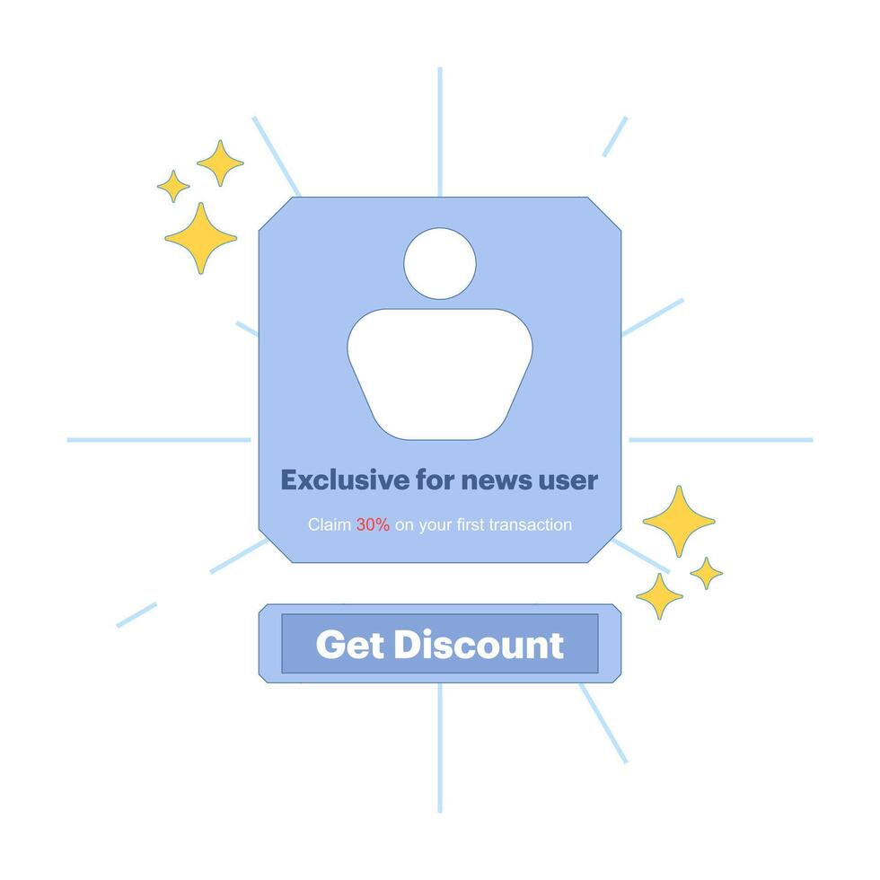 Special discount concept for new users to get vouchers. Perfect for UI design, e-commerce platforms, mobile apps or promotional materials related to new customer offers. Flat design illustration. vector