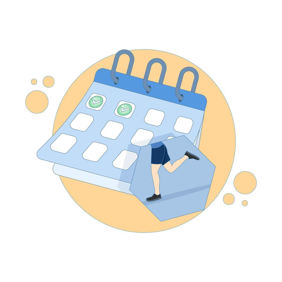 concept of jogging schedule, running and calendar. consistent for running sport. jogging agenda. consistency of exercise and lifestyle. Flat cartoon design illustration on background. vector