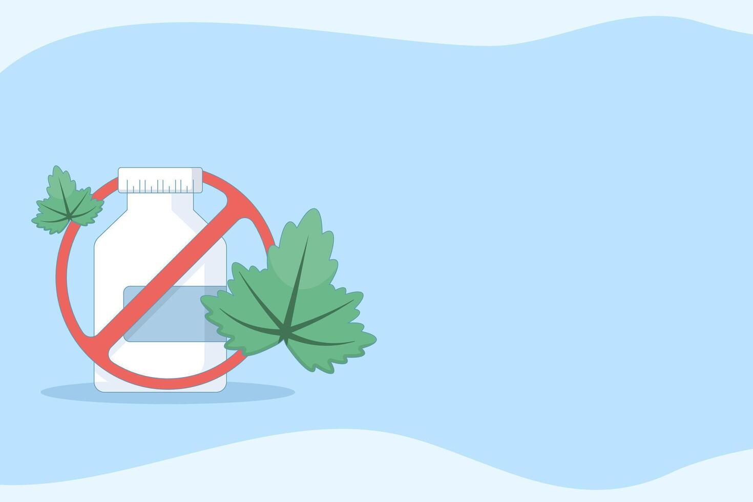 anti drug day concept. stop drug use. anti drug movement. medicine bottle with prohibition sign and marijuana leaf. flat cartoon design illustration on background. vector