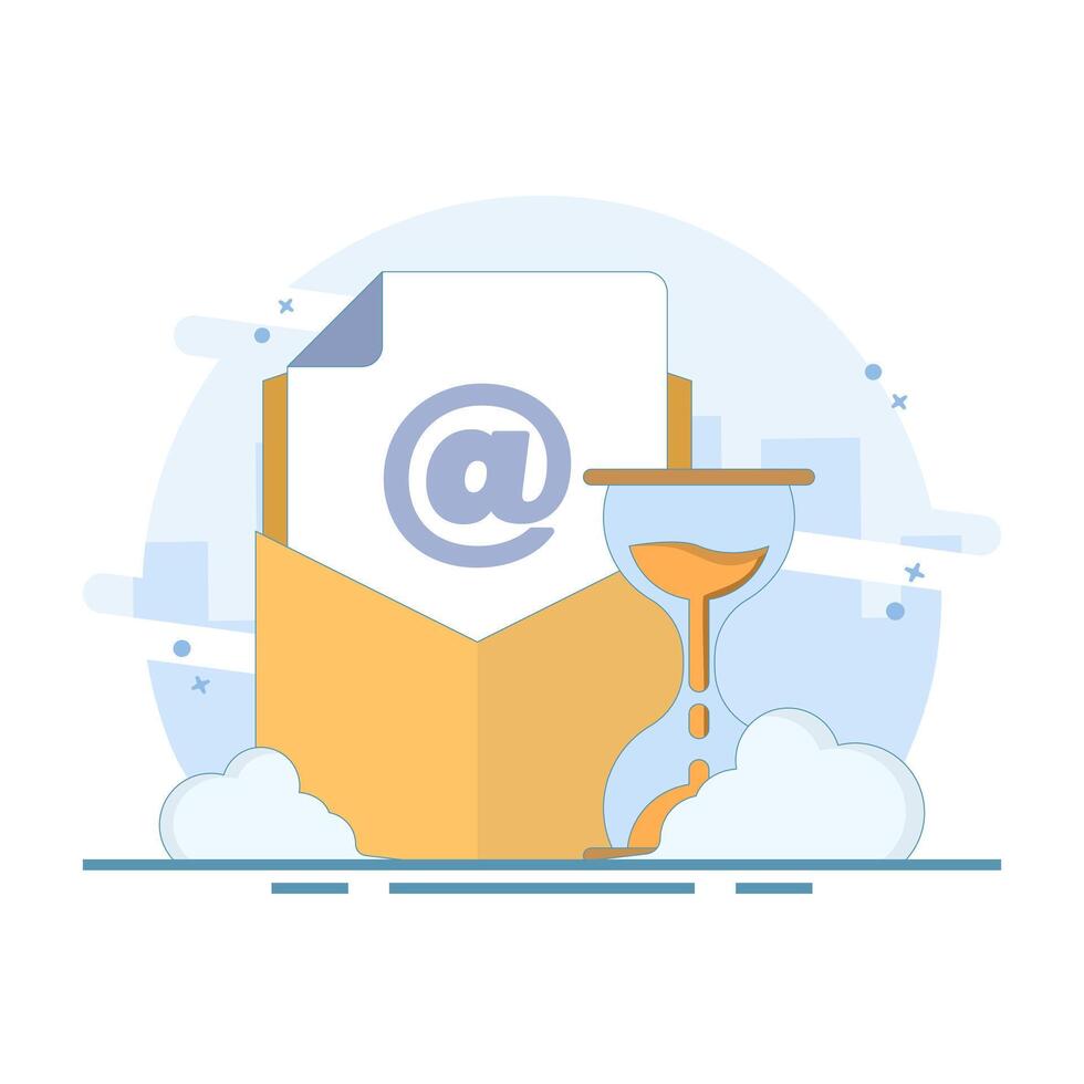 Account verification concept with time limit, verification email expiration. Showing envelope and hourglass timer, symbolizing the validity of time-sensitive email. security notification. illustration vector