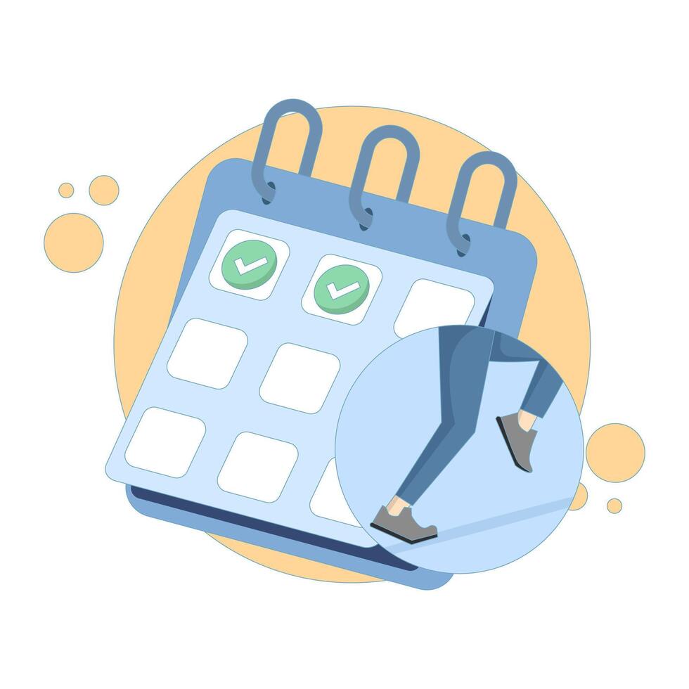 concept of jogging schedule, running and calendar. consistent for running sport. jogging agenda. consistency of exercise and lifestyle. Flat style design illustration on background. vector
