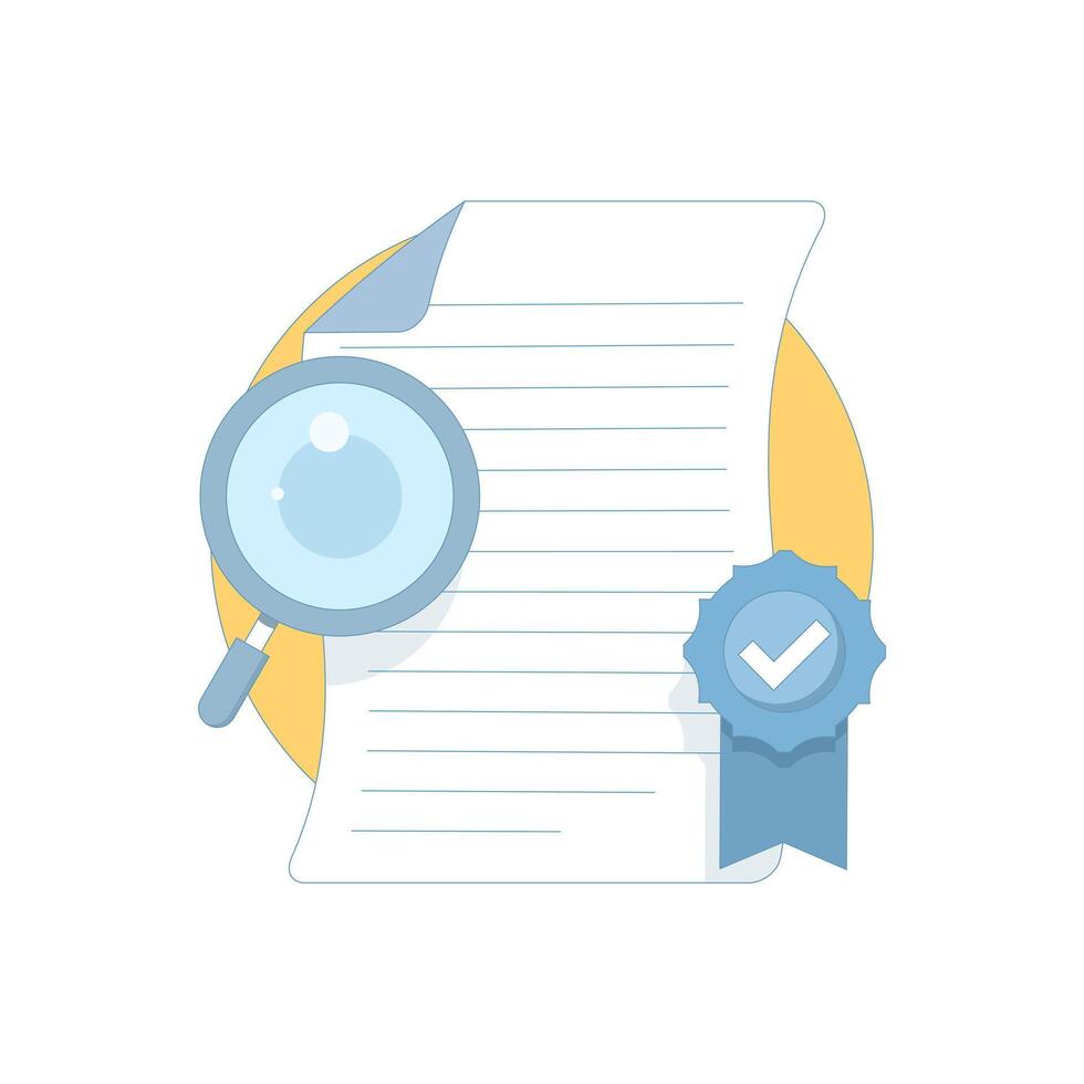 Verified Document Concept. Document with Verification Badge. Approved document. Successful resume check, review or exam. Approved contract, agreement. Illustration Design. vector