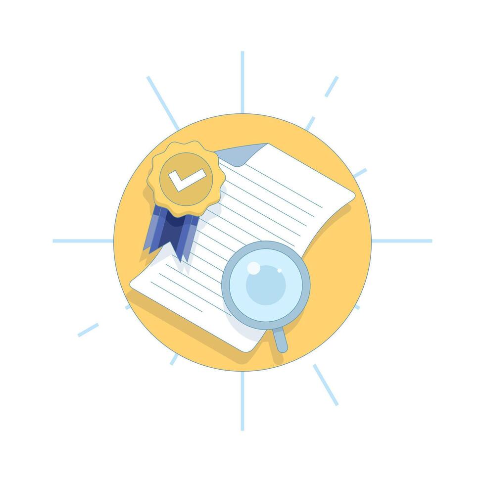 Verified Document Concept. Document with Verification Badge. Approved document. Successful resume check, review or exam. Approved contract, agreement. Design Illustration. vector