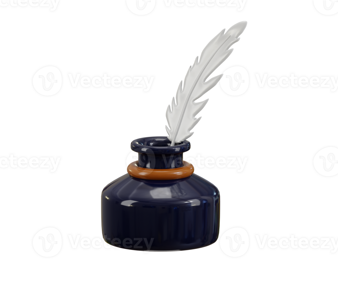 Feather pen with inkwell icon 3d render png