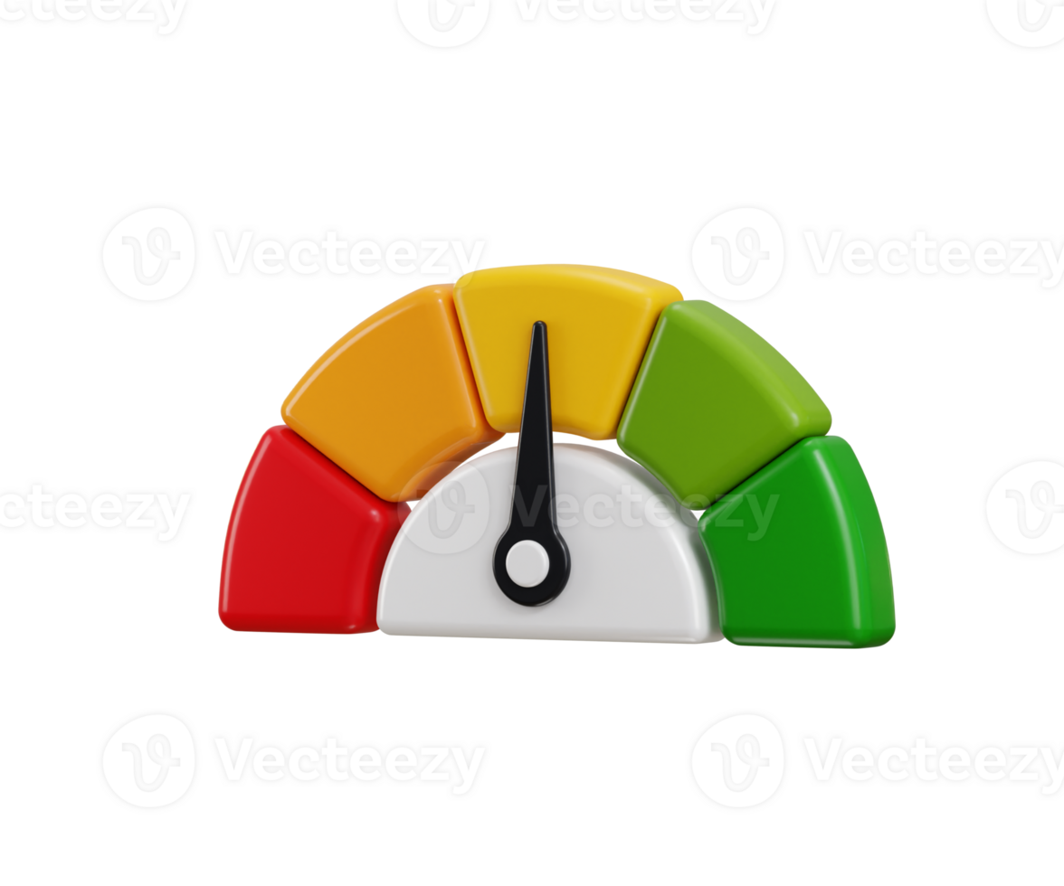 Speedometer icon 3d render concept of Color scale with arrow from red to green tachometer, speedometer, indicators Symbol illustration png