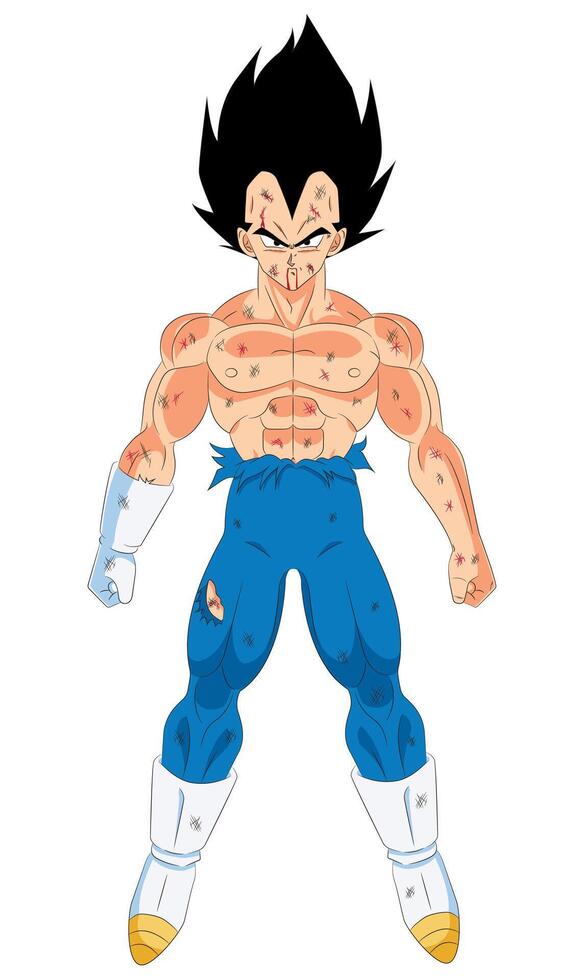 Royal Warrior of Pure Blood Vegeta in 2D Illustration Style vector