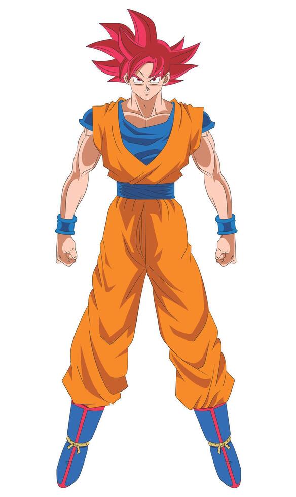 Goku SSJ God Anime Warrior in Redhead Power Form vector