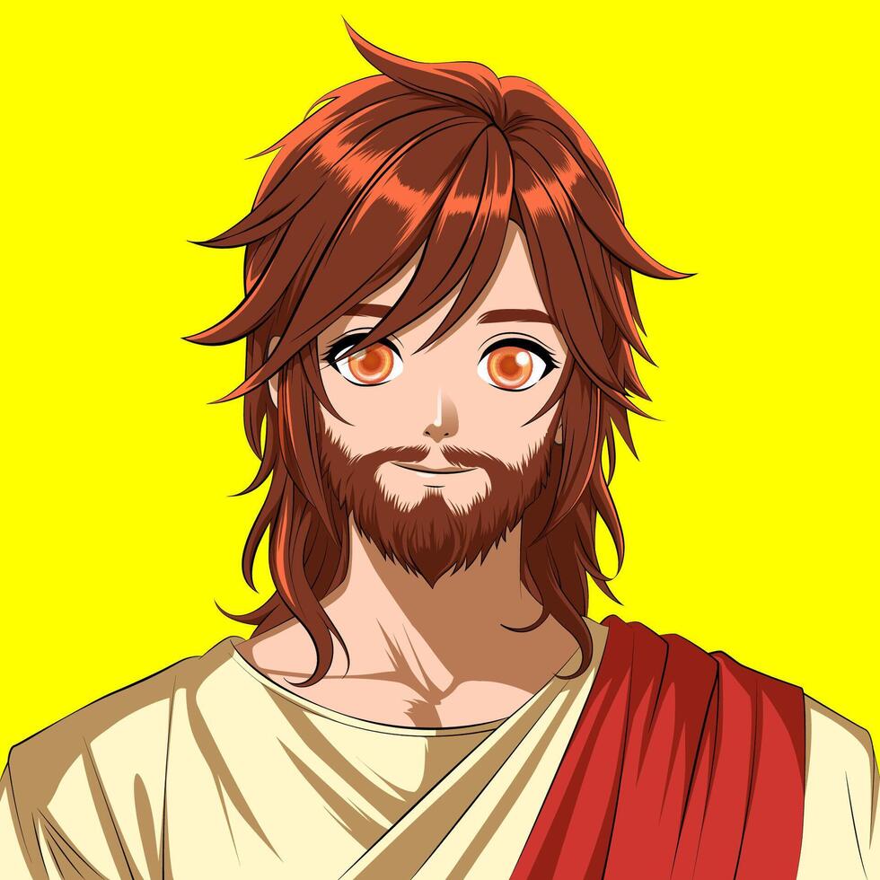 jesus with long hair and beard on a yellow background vector