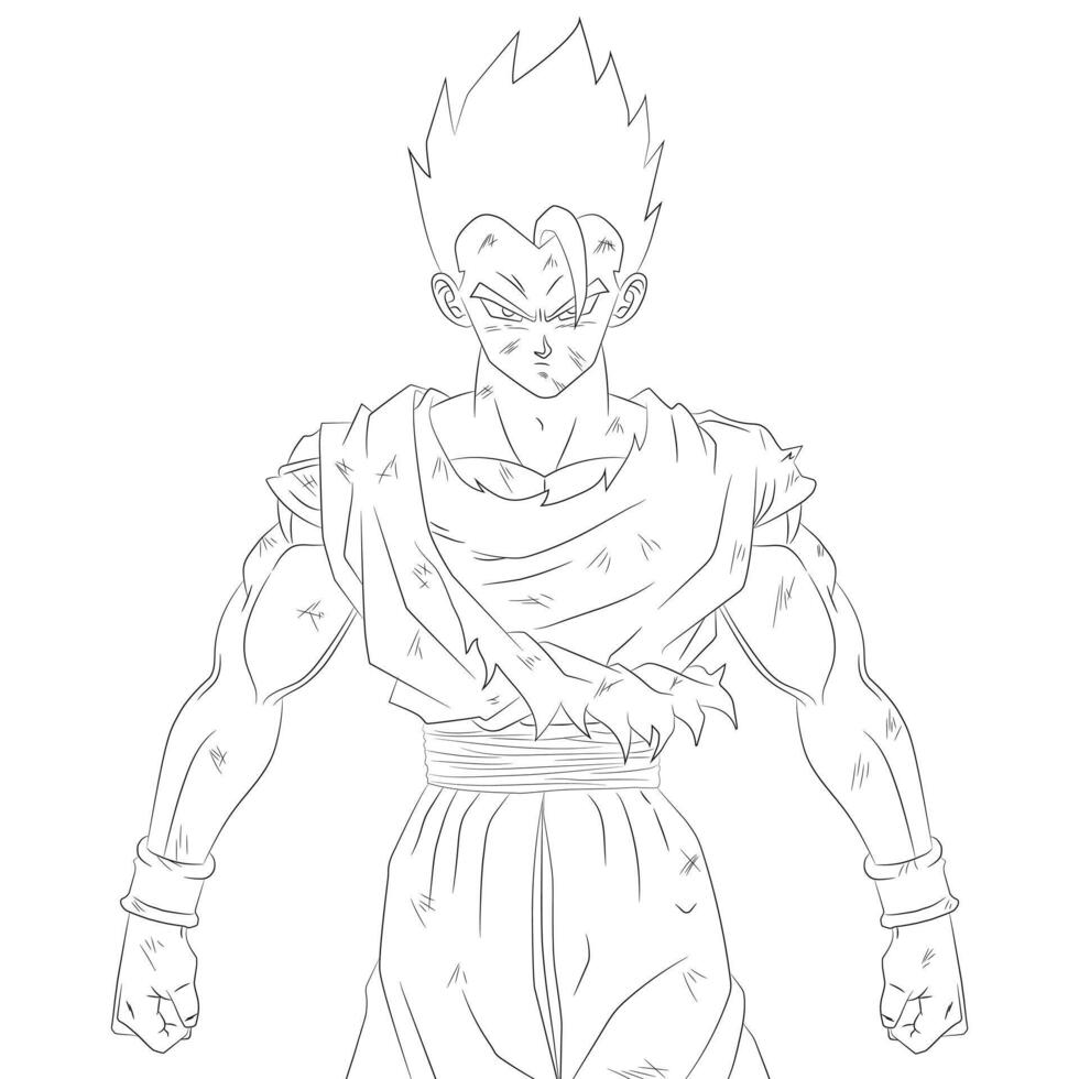 Ultimate Gohan line art with battle damage square anime sketch vector
