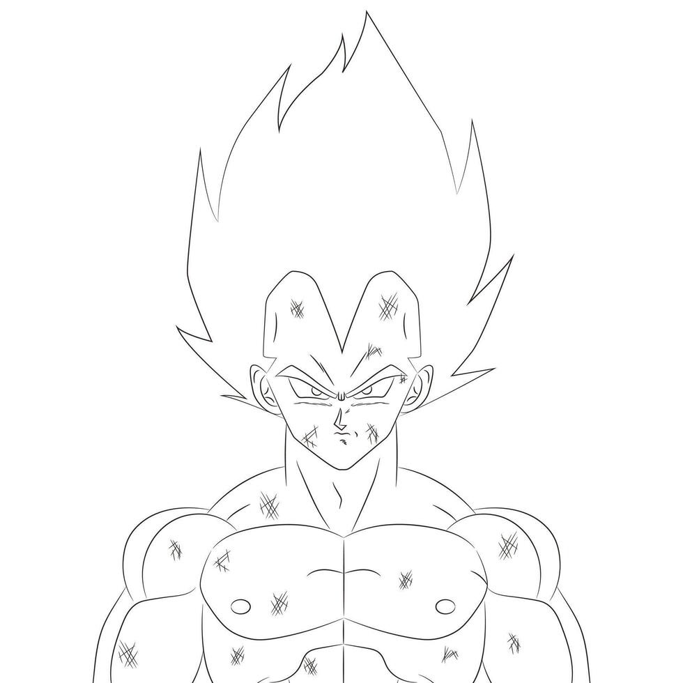 Vegeta Line Art Illustration with Battle Damage vector