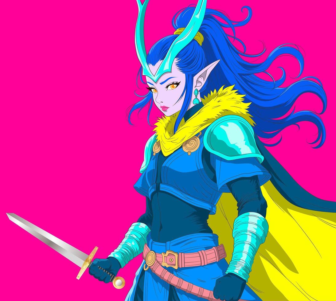 Fantasy Elf Warrior With Sword vector