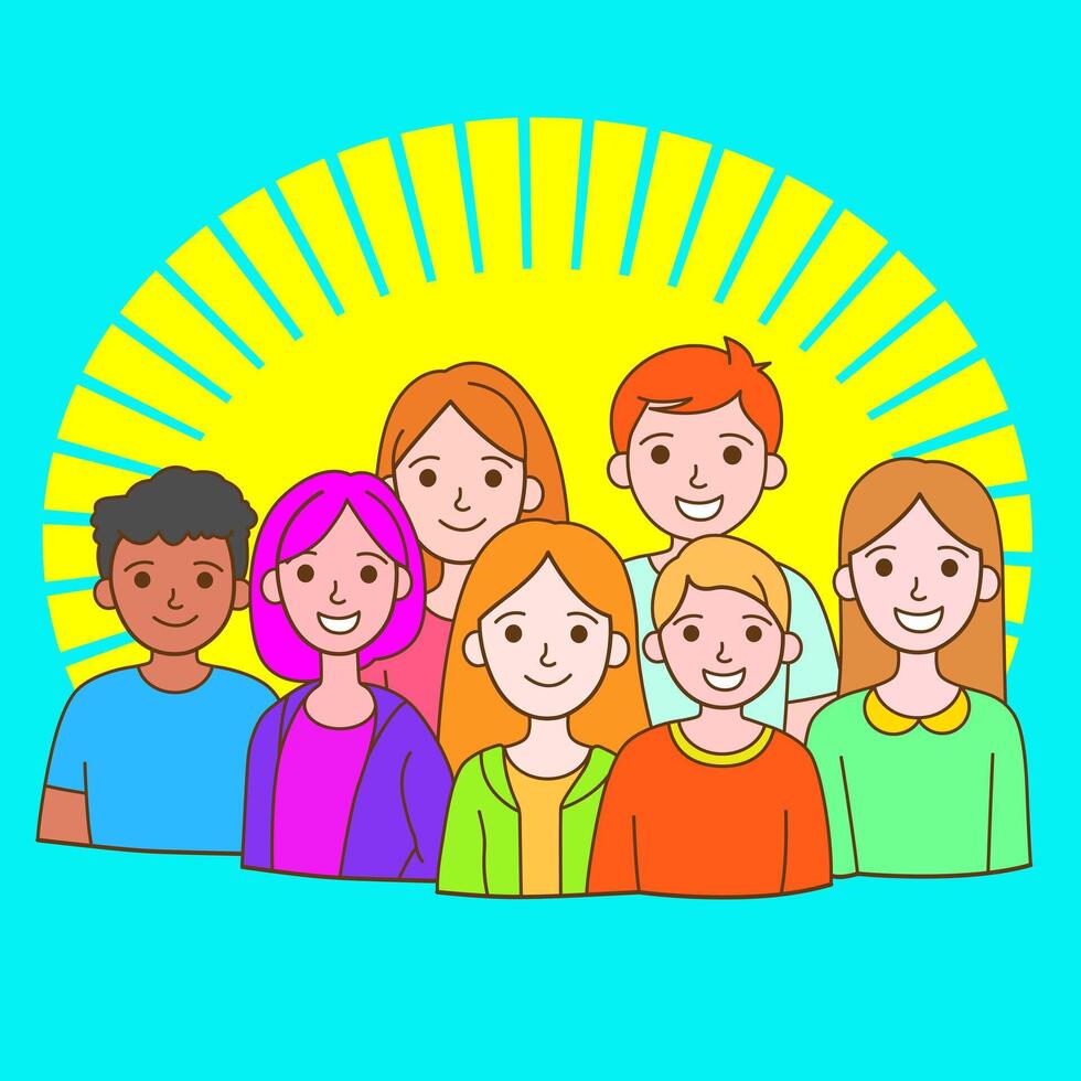 Diverse Happy Children with Sunshine Background vector