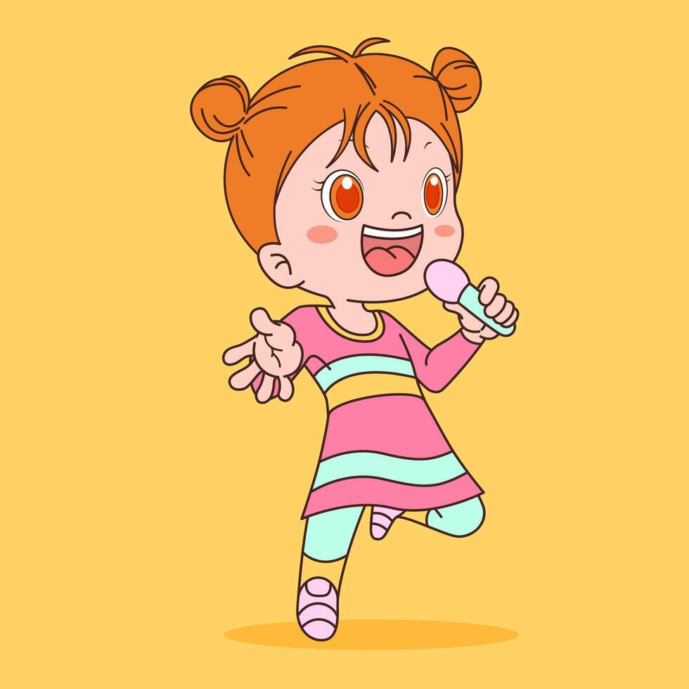Happy Girl Singing with Toy Microphone vector