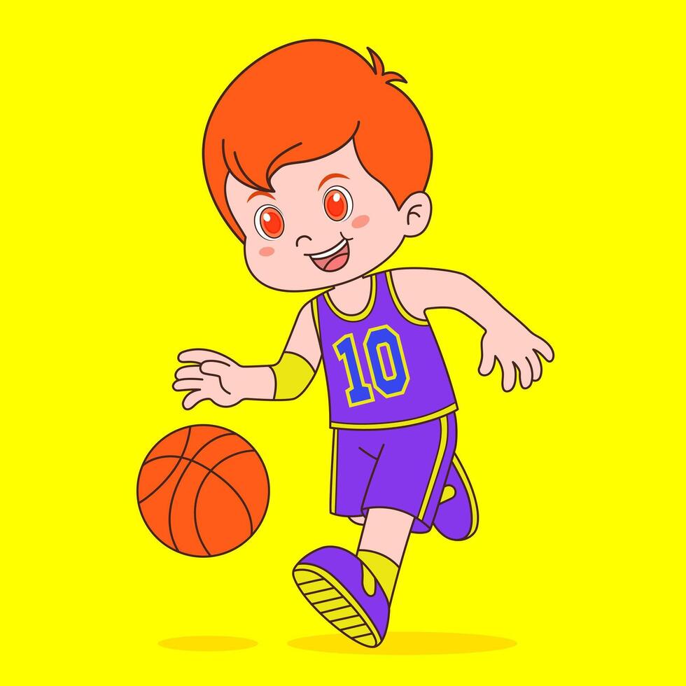 Happy Boy Playing Basketball in Uniform vector