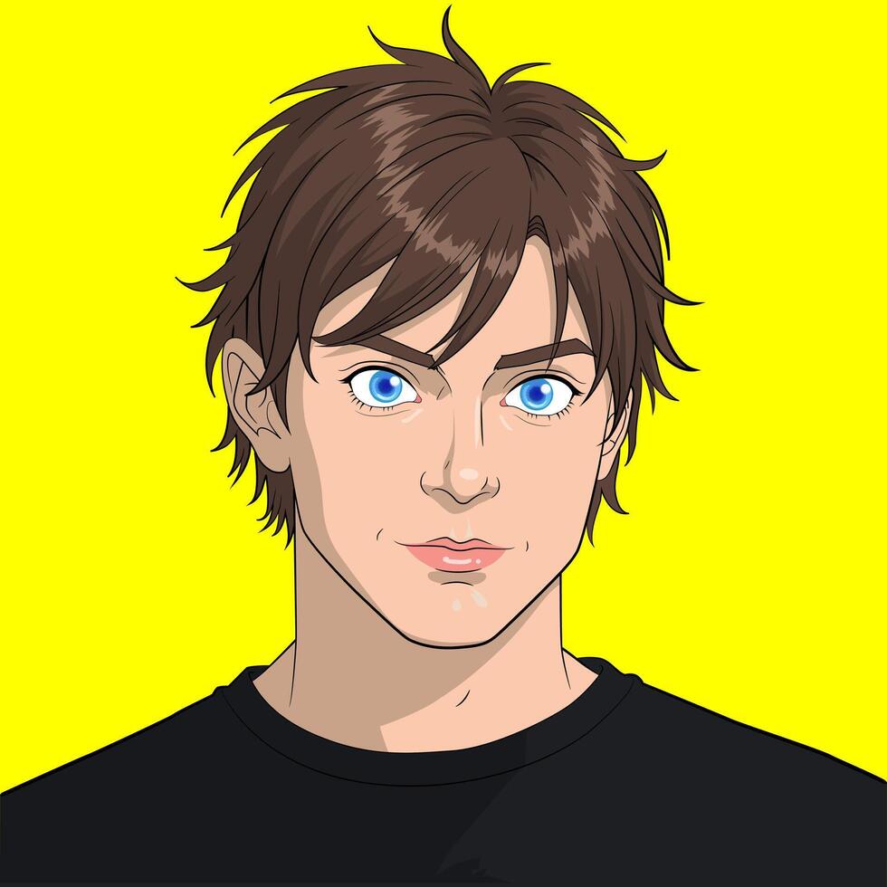 Portrait of a Handsome Young Man with Blue Eyes and Brown Hair vector
