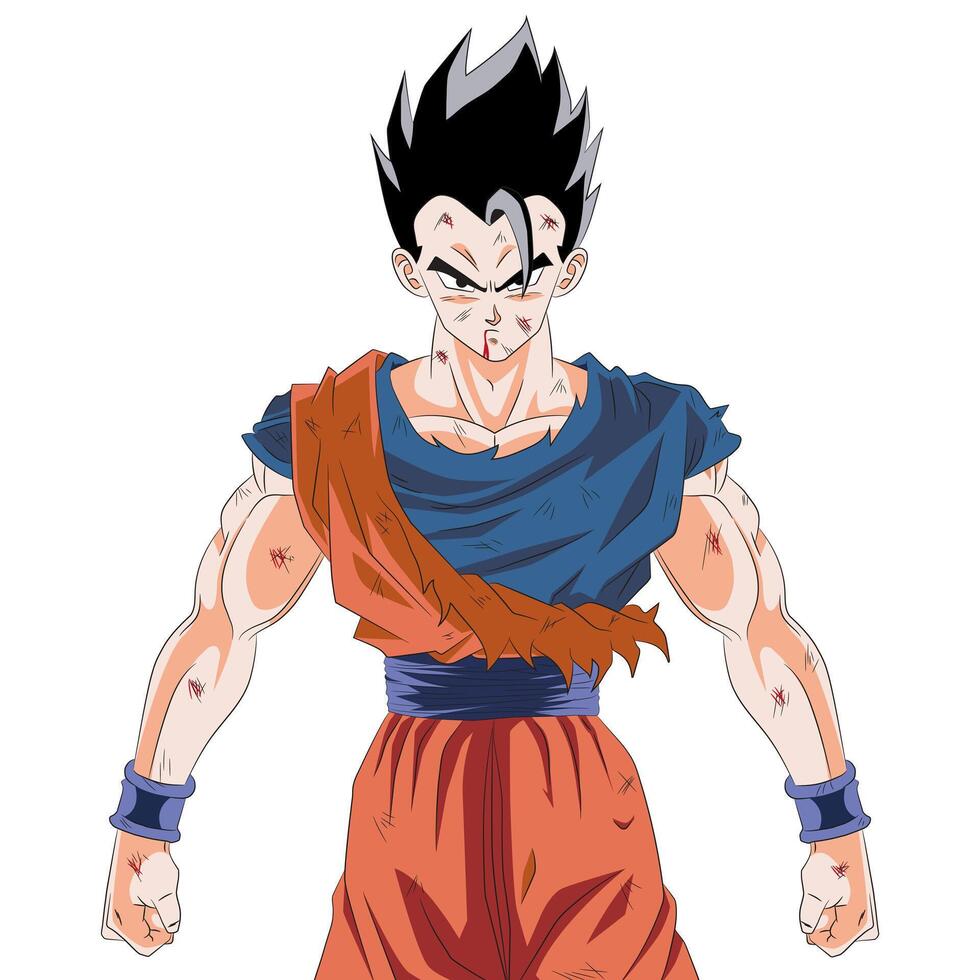 Ultimate Gohan with battle damage square format anime illustration vector