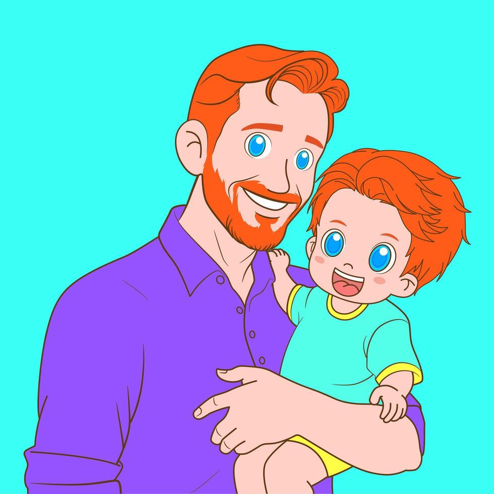 a cartoon drawing of a man holding a child vector