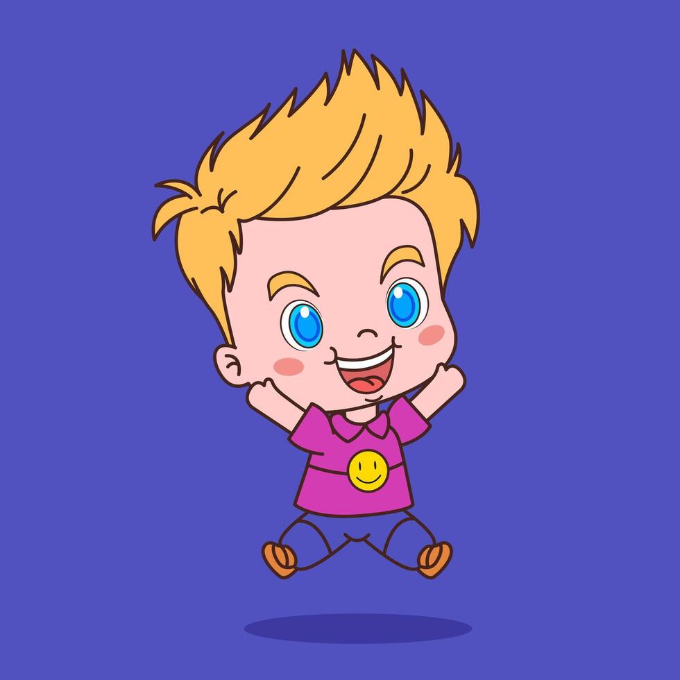 cartoon boy jumping with a smile on his face vector