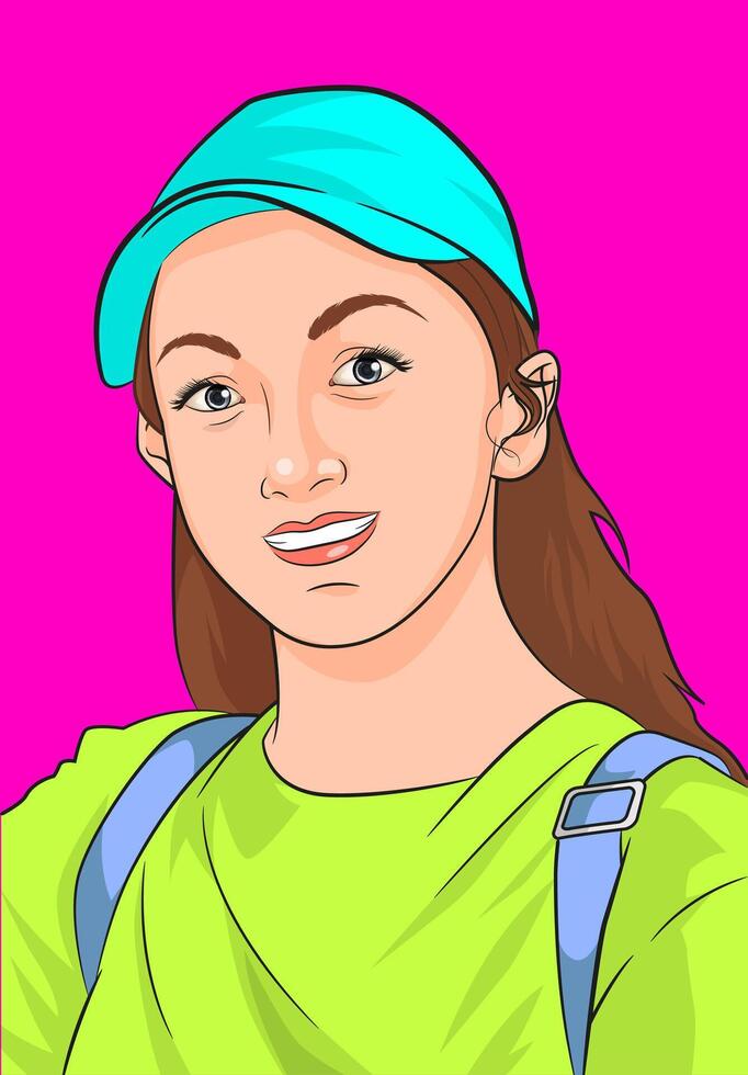 Natural Beauty Anime Illustration of a Radiant Young Woman vector