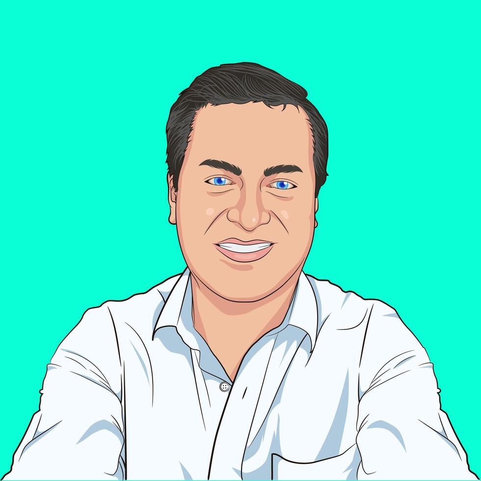 Portrait Illustration of a confident smiling businessman with blue eyes vector