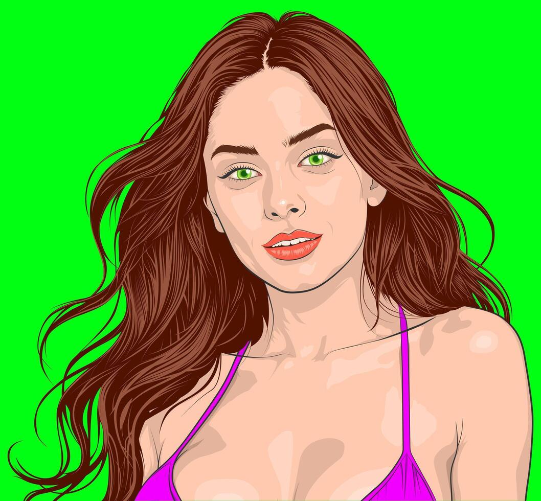 a woman in a bikini with green eyes vector