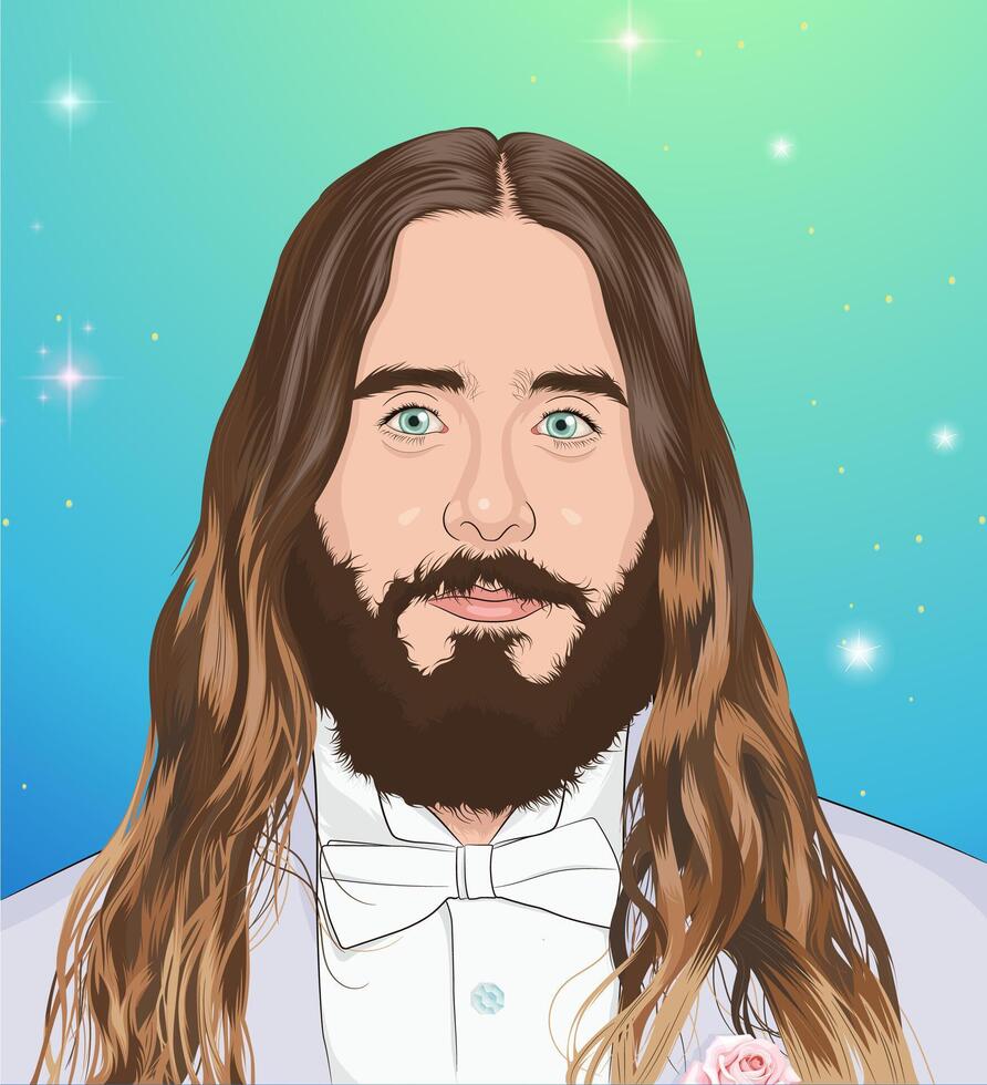 Handsome Long Haired Man in Elegant Suit Portrait vector