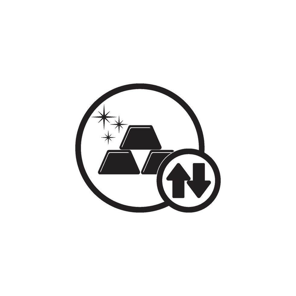 A black and white icon of a gold bar with an arrow vector