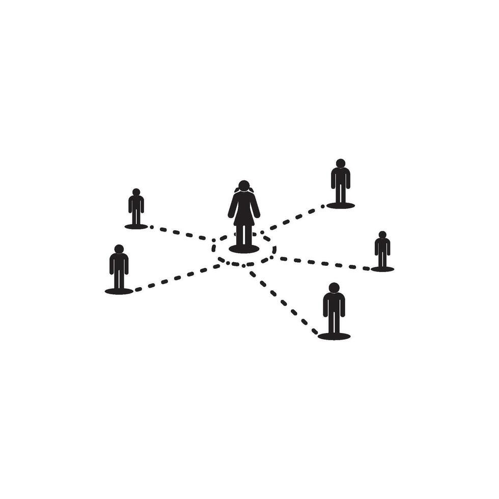 A black and white illustration of people connected by a circle vector